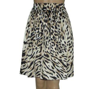White House Black Market Skirt Womens 6 Leopard Print Sateen Pleated knee length